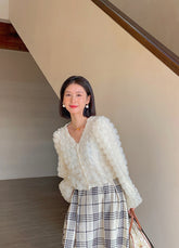 Sweet V-Neck Three-Dimensional Flower Button Down Shirt